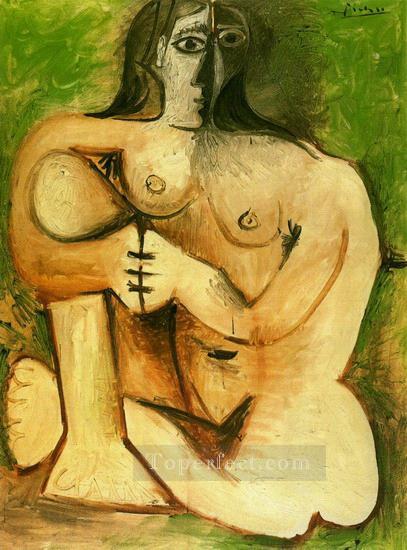 Femme nue accroupie sur fond vert 1960 Cubism Oil Paintings